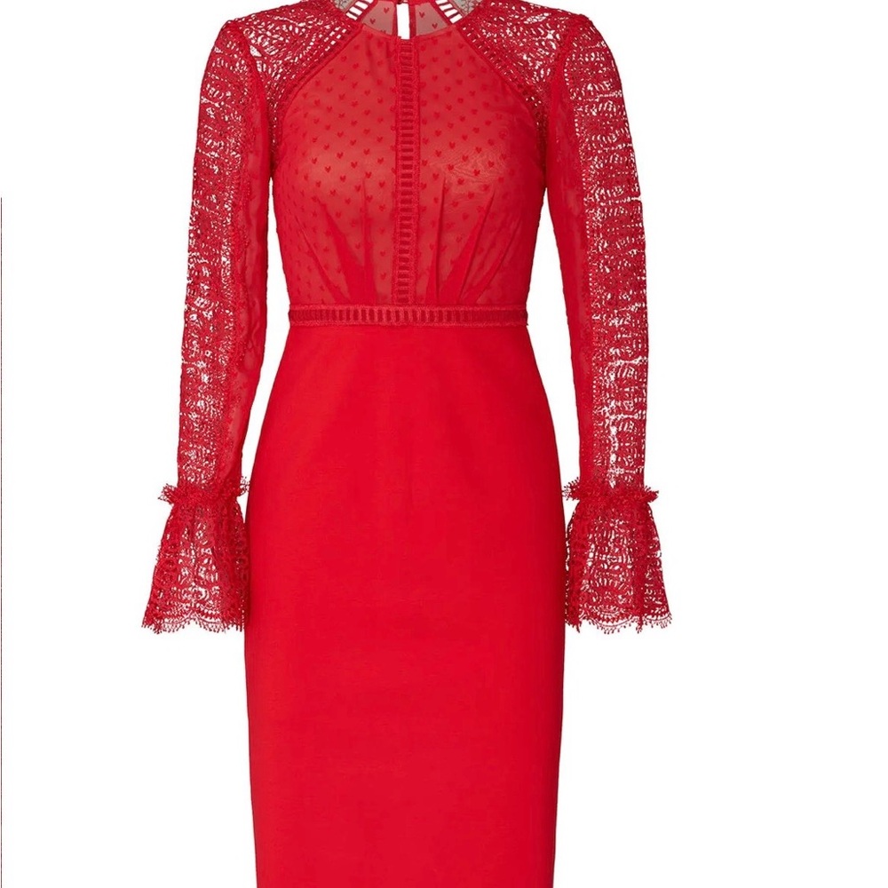 Elegant Long Sleeve Red Lace Dress